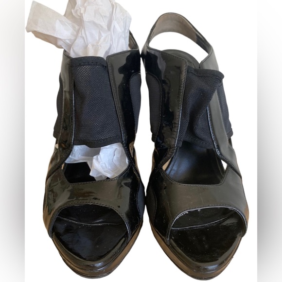 CHRISTIAN DIOR Black Patent Leather Mesh Platform Slingback Heels Size 6/ 36 - Picture 3 of 9